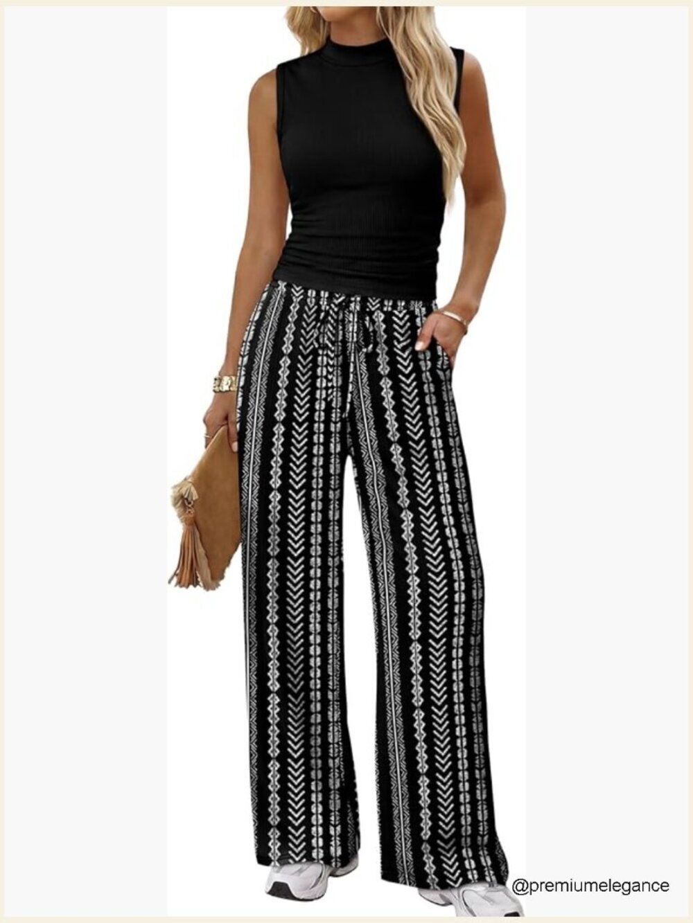 Mock Neck Sleeveless Top with Wide Leg Pants Set, Casual Lounge Sets for Women